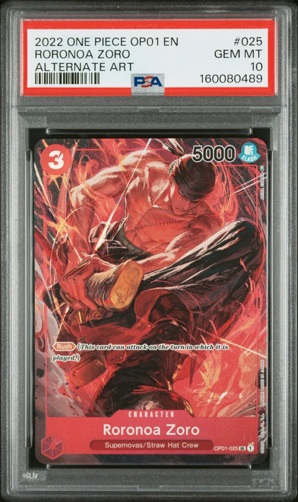 Carta de Roronoa Zoro OP01-025 de arte alternativo graduada por PSA