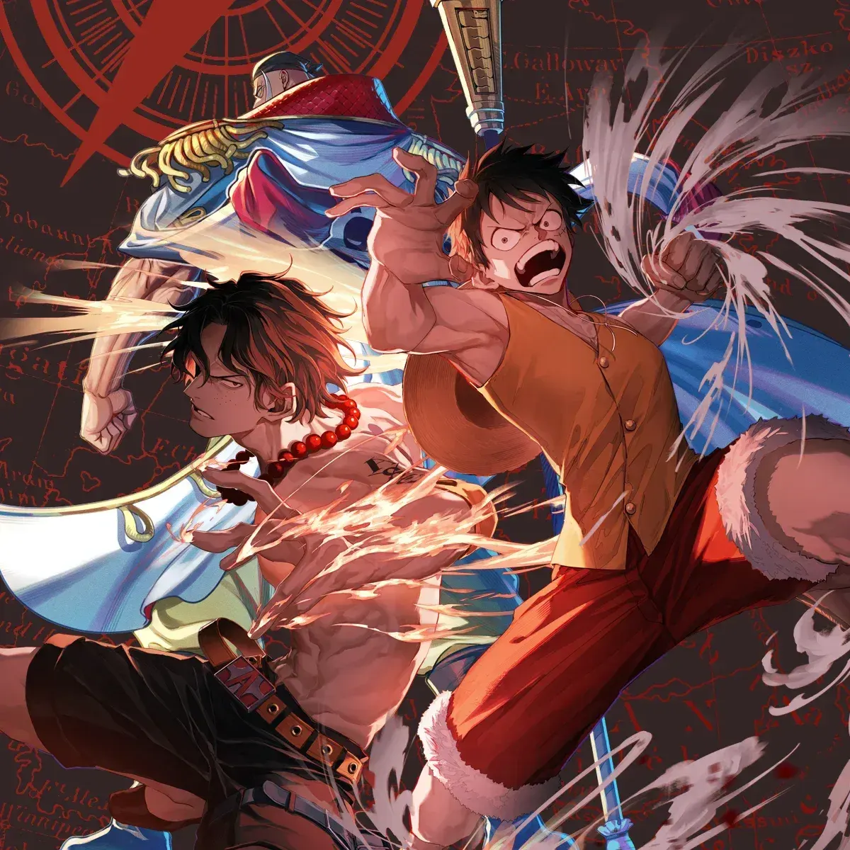 Arte de colecci&oacute;n de One Piece Card Game con Barbablanca, Luffy y Ace