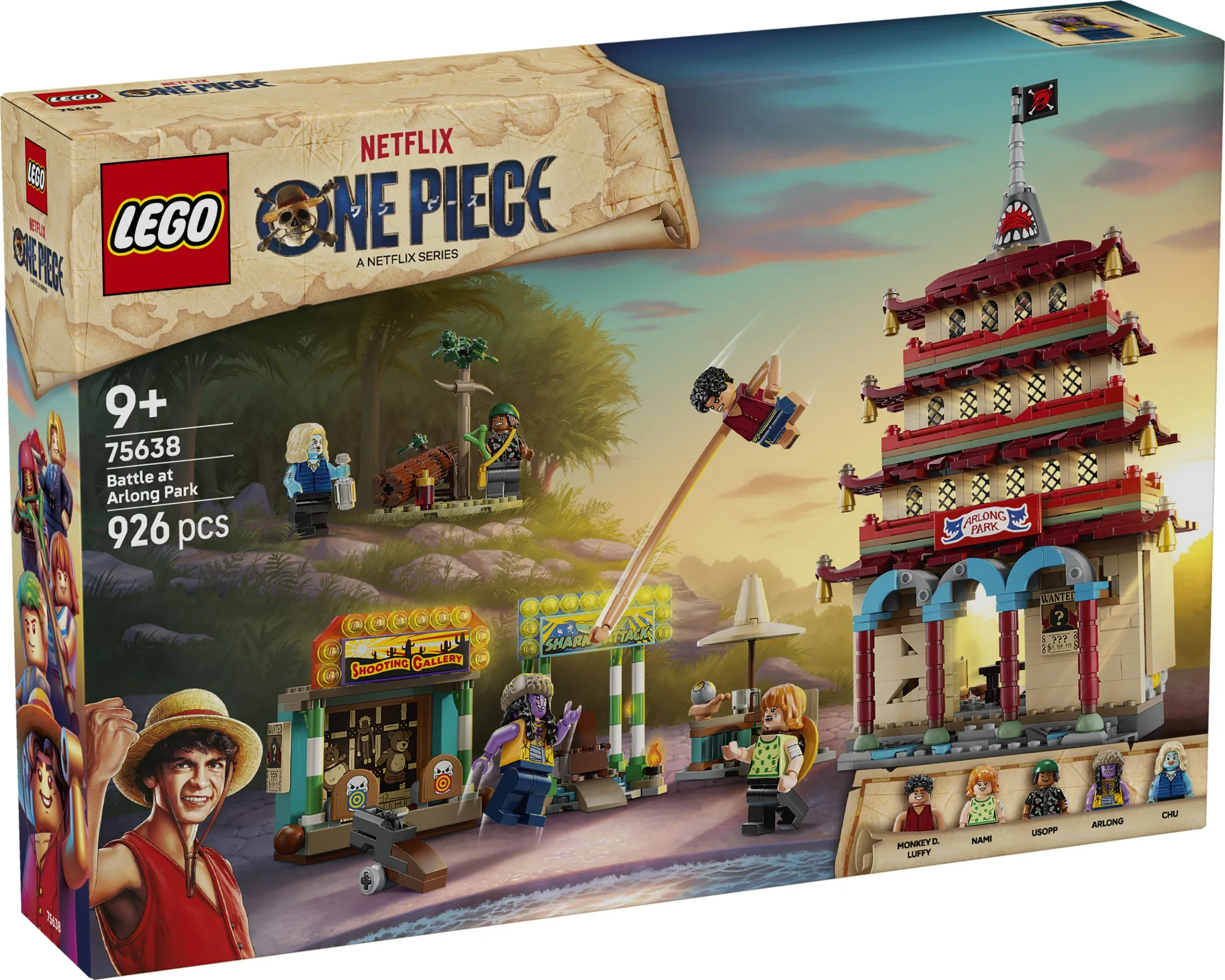 Caja del set LEGO One Piece 75638 Battle at Arlong Park con Luffy, Nami, Usopp, Arlong y Chu