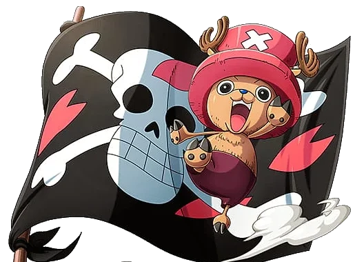 Tony Tony Chopper con la bandera pirata de Hiriluk avisando de spoilers
