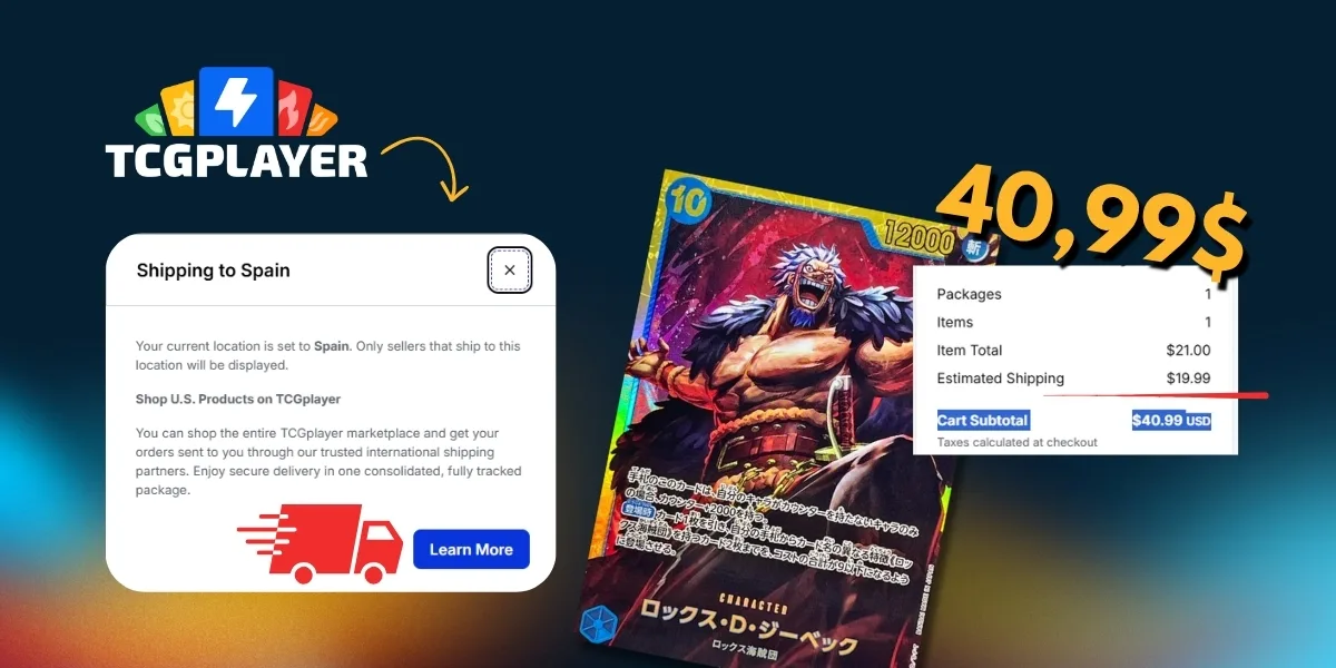 Ejemplo de pedido en TCGplayer a España con impuestos y aranceles aplicados