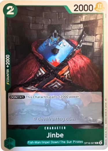 Carta de Jinbe de One Piece TCG, el personaje que bloquea en el ejemplo