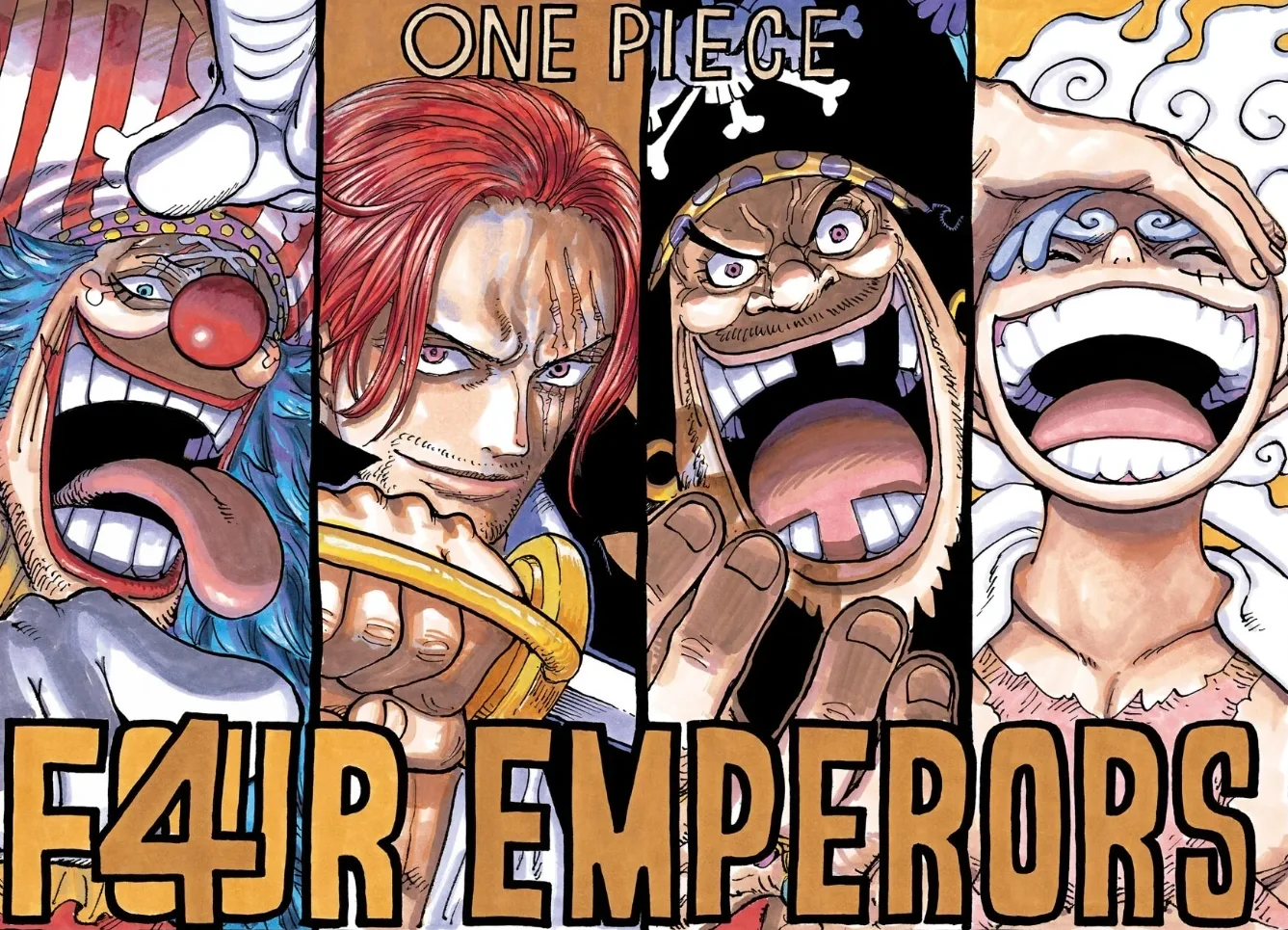 Los cuatro emperadores Yonko de One Piece Shanks Barbanegra Luffy Buggy