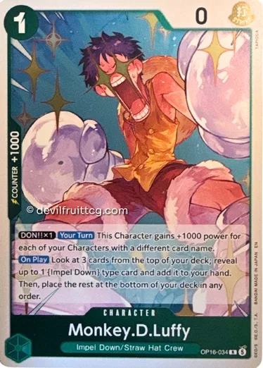 Carta de Monkey D. Luffy de One Piece TCG usada para comparar poderes