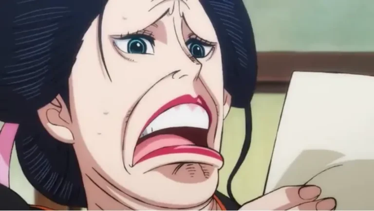 Nico Robin con cara graciosa en un meme de Wano de One Piece