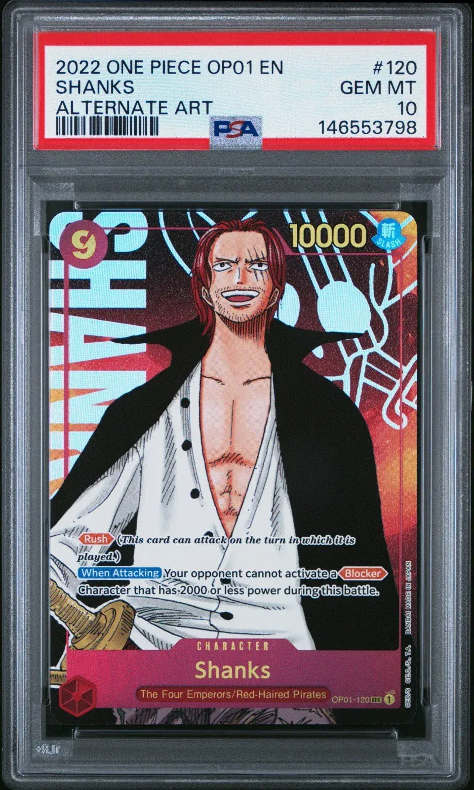 Shanks Secret Rare OP01-120 arte alternativo PSA One Piece TCG