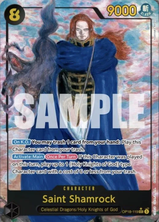 Carta de Shamrock OP18-119 ilustrada por Yoshitaka Amano en One Piece Card Game OP-18